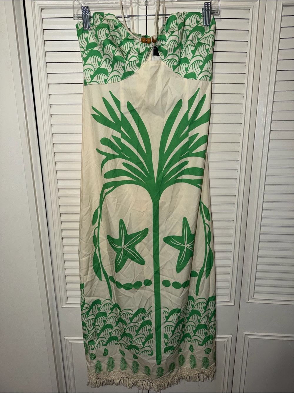 Cider Strapless Tropical Print Maxi Dress in Green and Cream